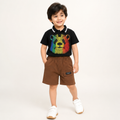 Boys Black Bear Print Polo T-Shirt & Brown Shorts