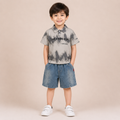 Boys Grey Polo Neck T-Shirt & Blue Denim Shorts