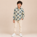 Boys Cream Printed Full Sleeve Casual Cotton Shirt