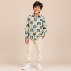Boys Cream Printed Full Sleeve Casual Cotton Shirt