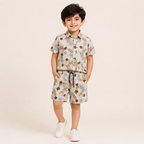 Boys Beige Tropical Floral Print Co-Ord Set