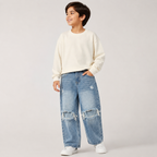 Boys Light Blue Distressed Baggy Fit Denim Jeans