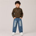 Boys Brown Checked Full Sleeve Shirt with Blue Denim Jeans