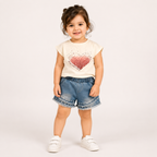 Girl White Heart T Shirt and Shorts