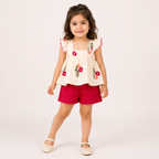 Girls Cream Flower Top and Shorts
