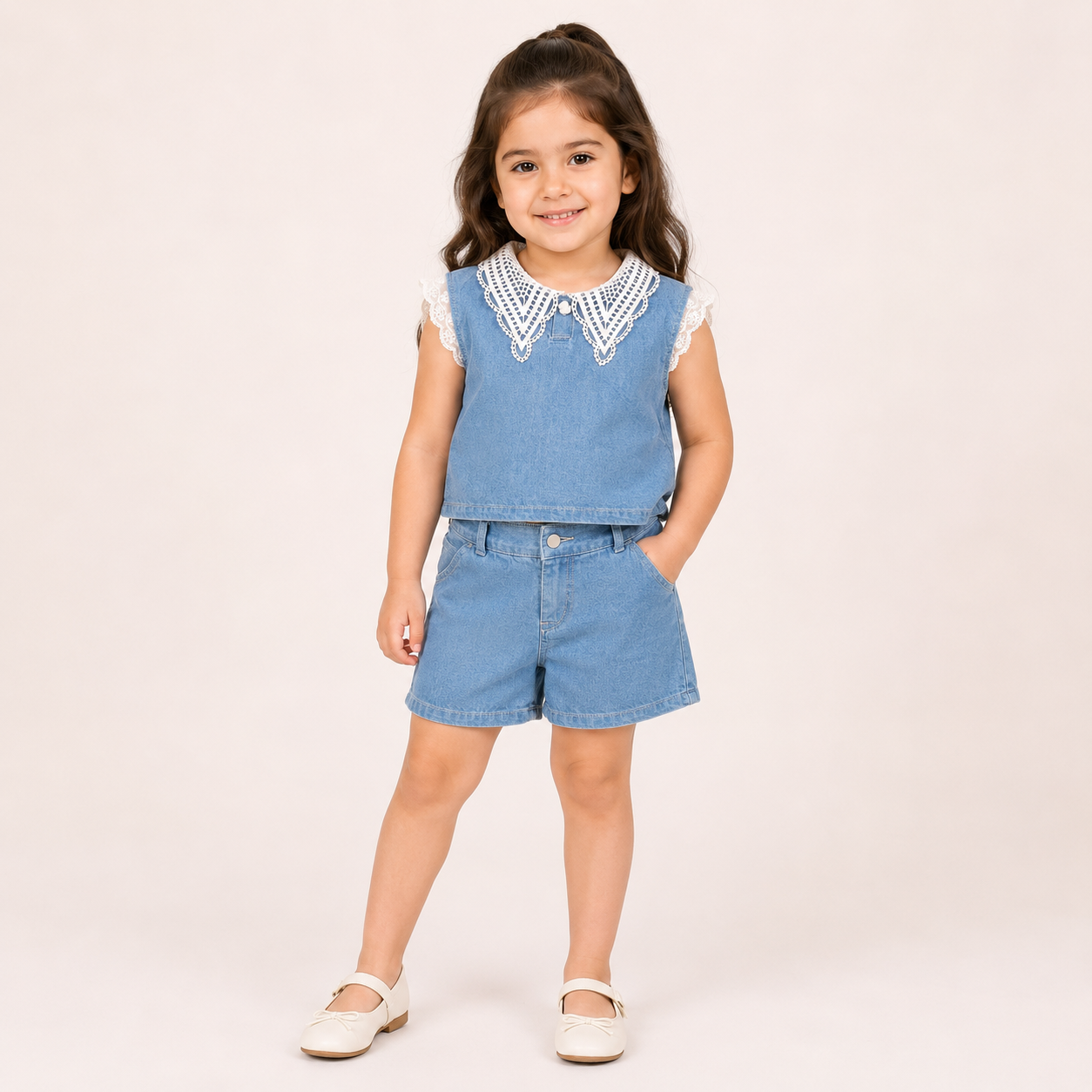 Girls Denim Top and Shorts