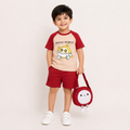 Boys Magic World Print T-Shirt & Shorts Set with Matching Sling Bag