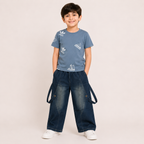 Boys Blue Printed T-Shirt with Denim Cargo long Pants