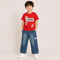 Boys Red Graphic T-Shirt with Denim Cargo Pants