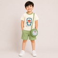 Boys Doraemon Print T-Shirt & Shorts Set with Matching Sling Bag