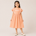 Girls Peach Lace Frill Cotton Fit & Flare Dress