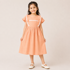 Girls Peach Lace Frill Cotton Fit & Flare Dress