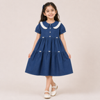 Girls Cotton Blue Frock with Bow Details