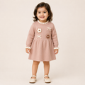 Girls Beige Knitted Winter Dress with Floral Embroidery