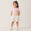 Girls Pink Bow Cotton T Shirt Set with Textured Shorts
