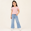 Girls Light Wash Floral Embroidered Flare Jeans