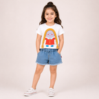 Girls Doll Theme White T Shirts and Shorts