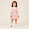 Girls Pink Pinafore Dress with White Ribbed Full Sleeve Top Set