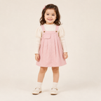 Girls Pink Pinafore Dress with White Ribbed Full Sleeve Top Set
