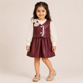 Girls Red Faux Leather Dress with Full Sleeve Shimmer Top