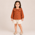 Girls Rust Embroidered Peter Pan Collar Cotton Shirt