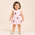 Girls Pink Cherry Embroidered Bubble Top
