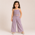 Girls Lilac Woven Crop Top with Wide Leg Pants Co-Ord Set