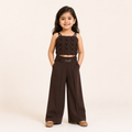 Girls Brown Lilac Woven Crop Top with Wide Leg Pants Co-Ord Set