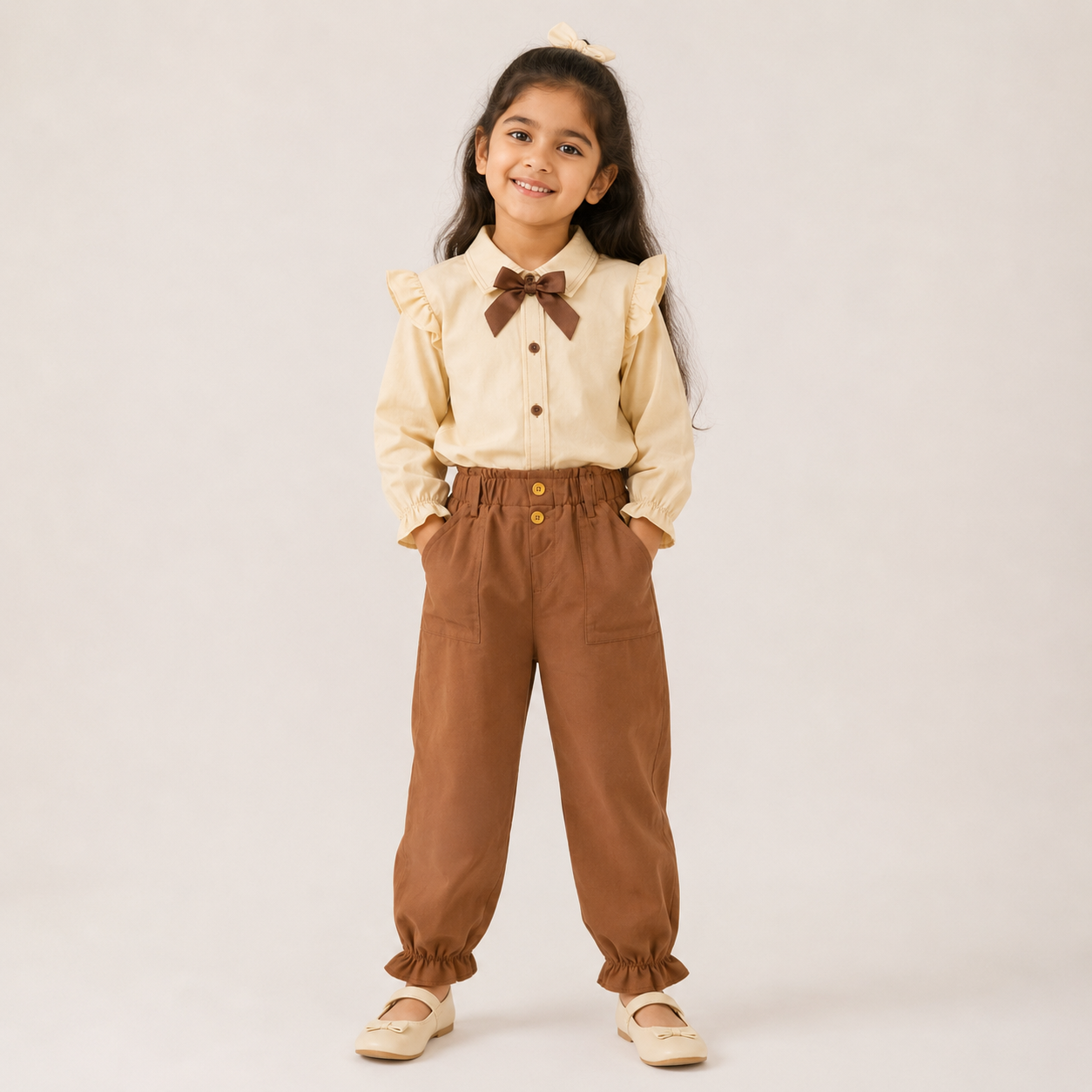 Girls Bow Shirt & Cargo Pants Set