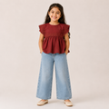 Girls Cotton Peplum Top & Denim Pants Set