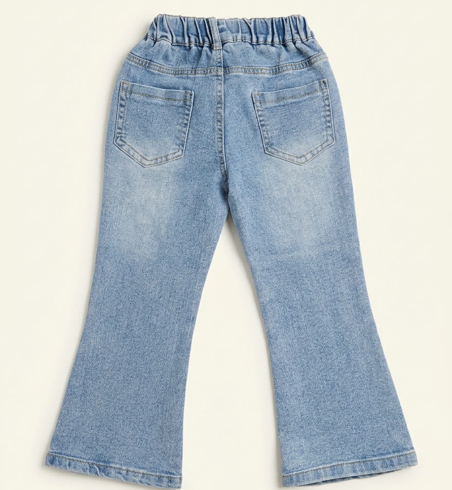 Girls Light Wash Floral Embroidered Flare Jeans