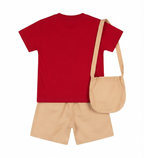 Boys Apple Applique T-Shirt & Shorts Set with Matching Sling Bag