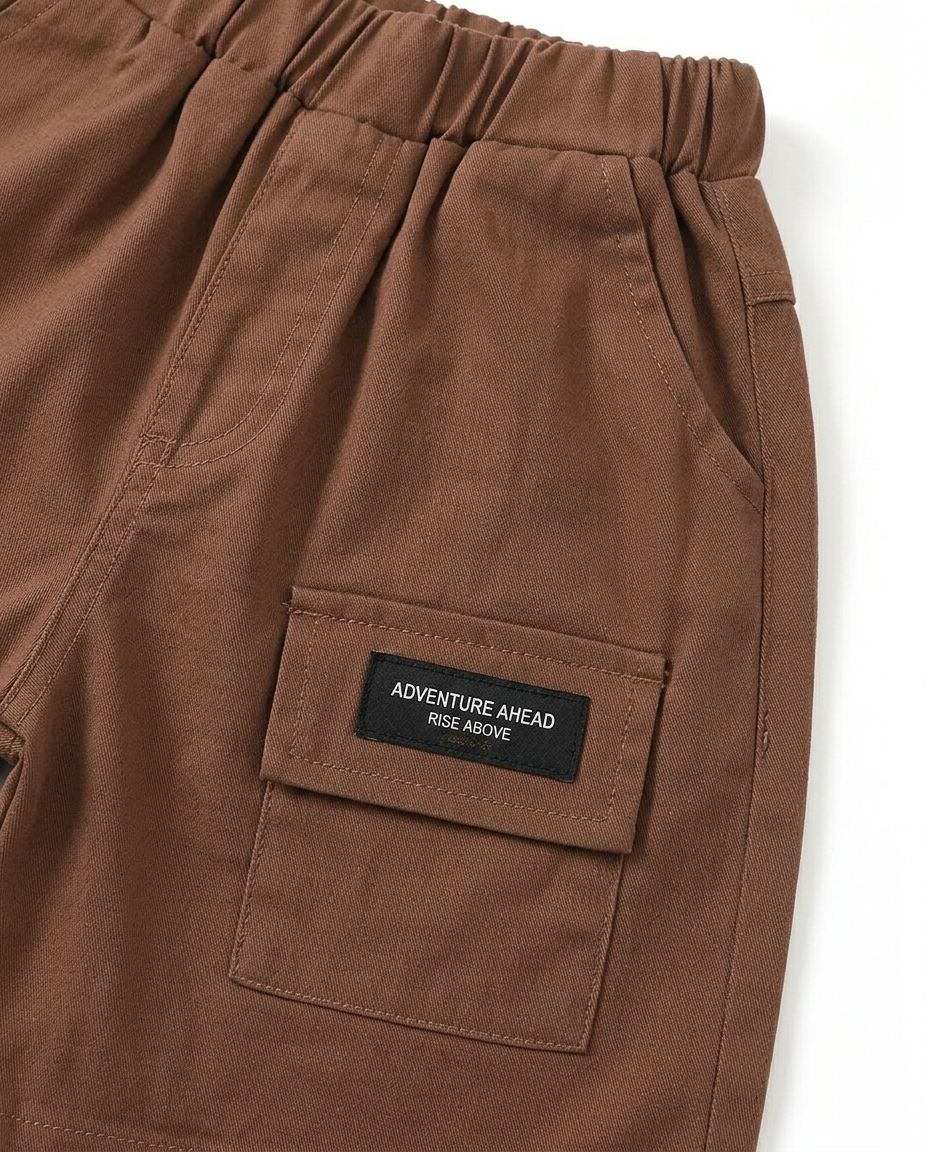 Boys Black Bear Print Polo T-Shirt & Brown Shorts