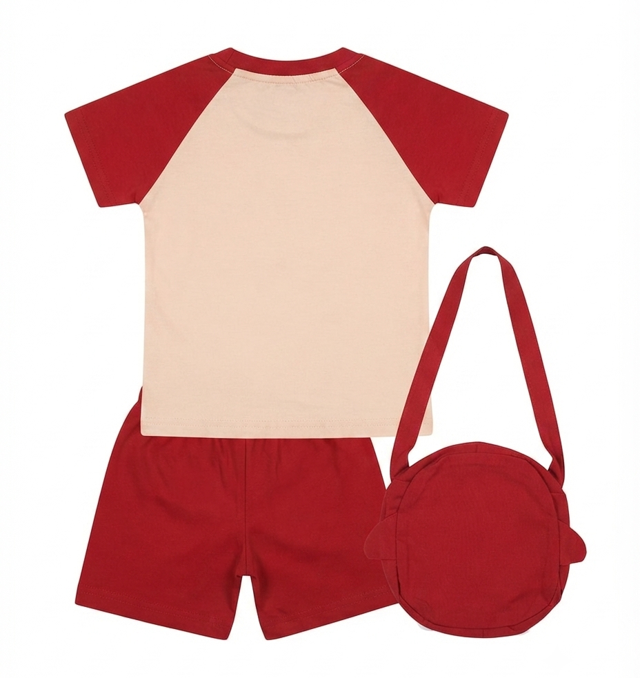Boys Magic World Print T-Shirt & Shorts Set with Matching Sling Bag