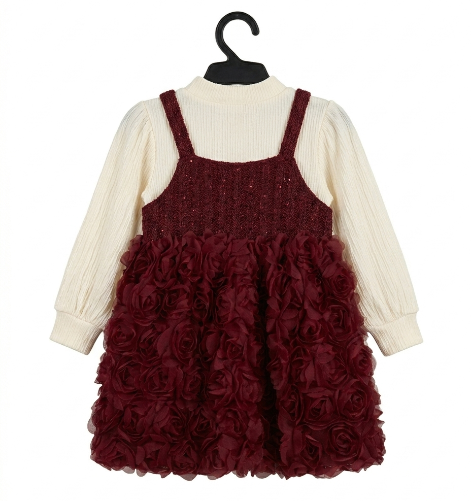 Baby Girls Maroon Flower Dress Set