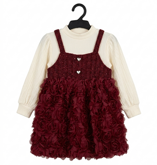 Baby Girls Maroon Flower Dress Set