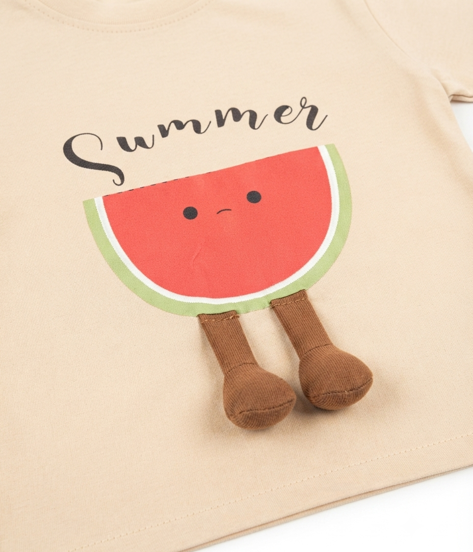 Boys Summer Watermelon Print T-Shirt & Shorts Set with Matching Tote Bag