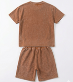 Kids Brown Acid Wash T-Shirt & Shorts