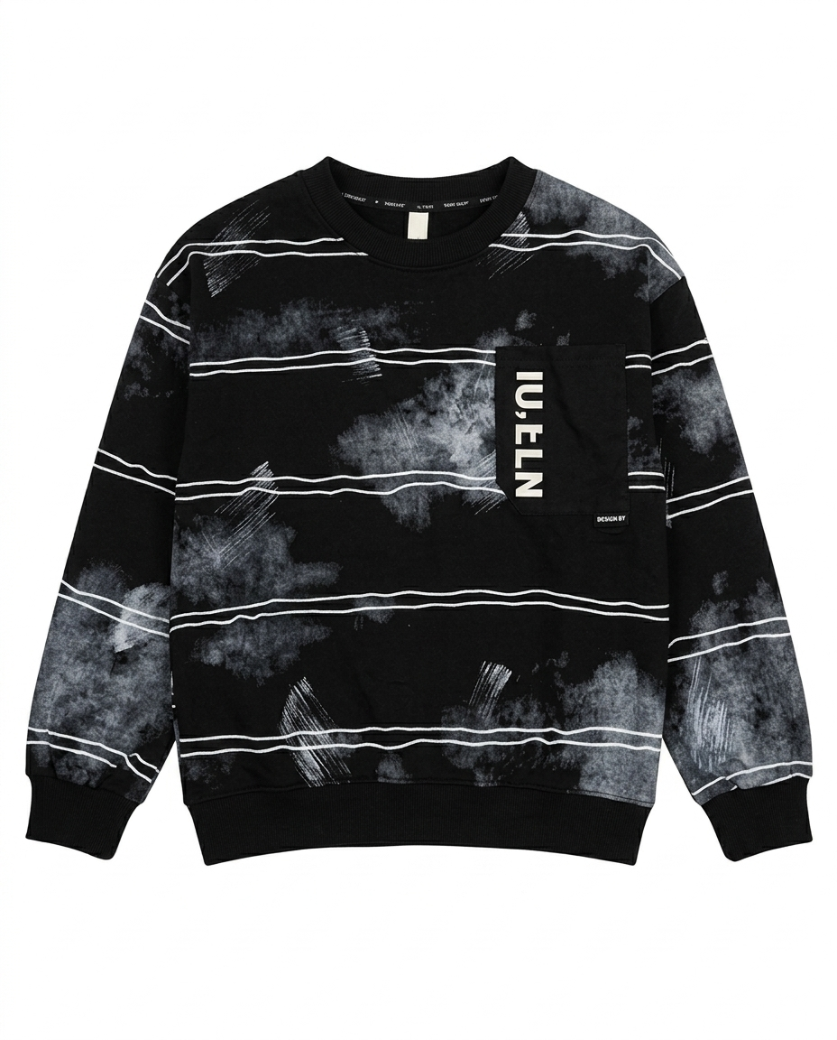 Boys Black Abstract Printed Cotton Sweatshirt
