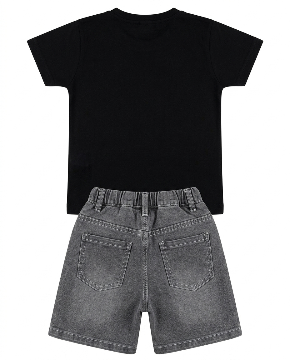Boys Black & Grey Half Sleeve T-Shirt and Shorts