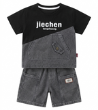 Boys Black & Grey Half Sleeve T-Shirt and Shorts