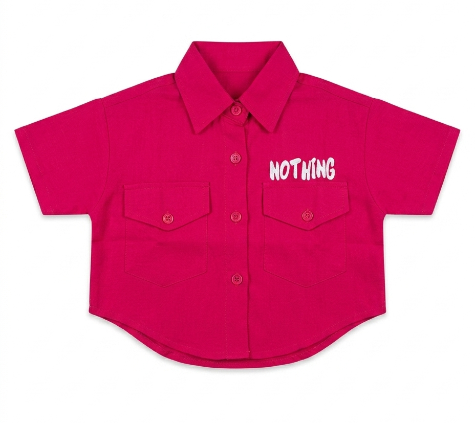 Girls Pink Half Sleeve Cotton Shirt