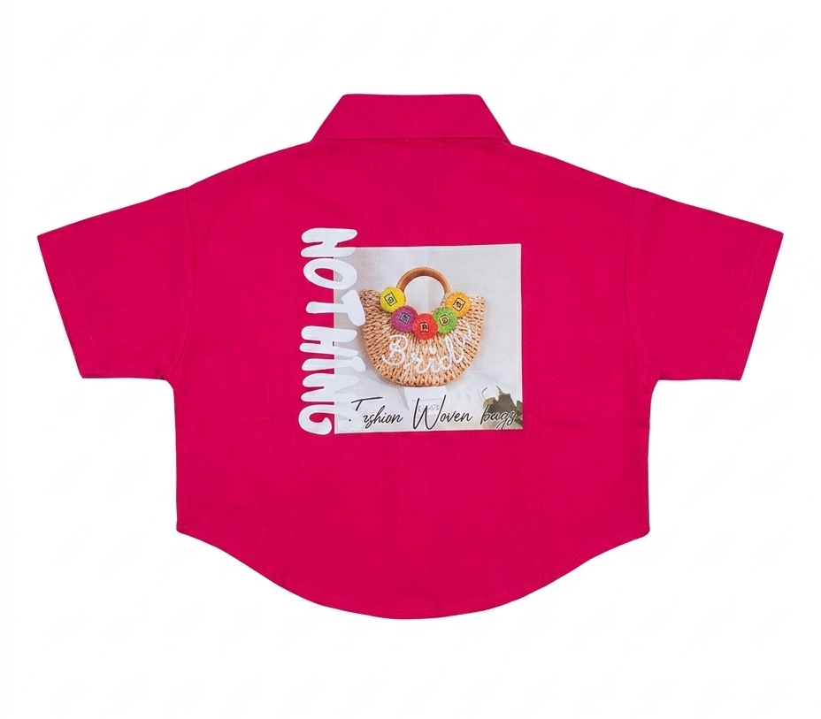 Girls Pink Half Sleeve Cotton Shirt