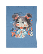 Girls Blue Cartoon Print T-Shirt with Denim Cargo Pants