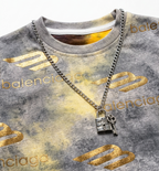 Boys Grey Printed T-Shirt with Black Denim Shorts