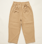 Girls Beige Pearl Bow Straight Fit Pants