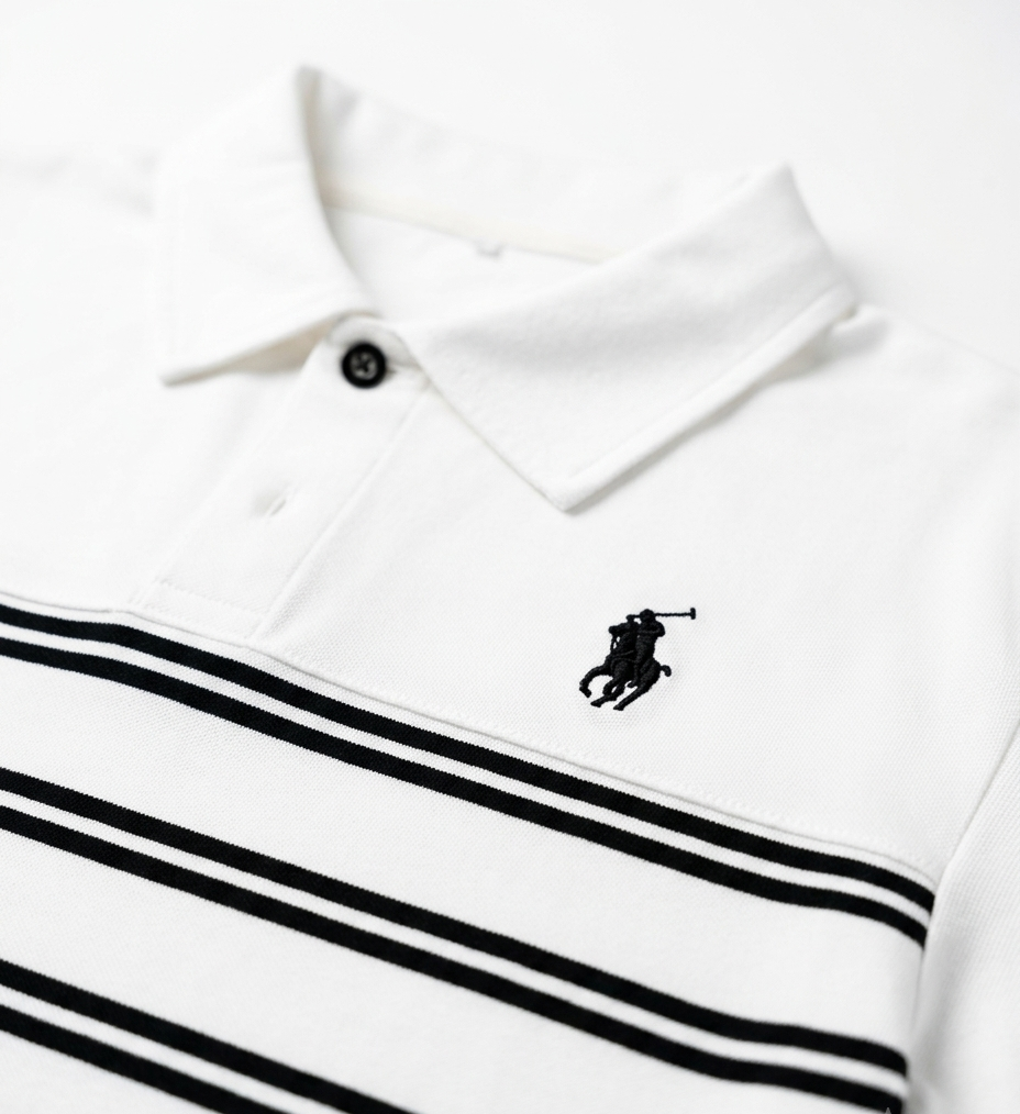 Boys White Striped Polo T-Shirt & Shorts Co-Ord Set