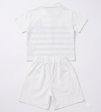 Boys White Striped Polo T-Shirt & Shorts Co-Ord Set