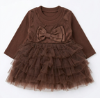 Girls Chocolate Brown Bow Ruffle Tulle Party Dress