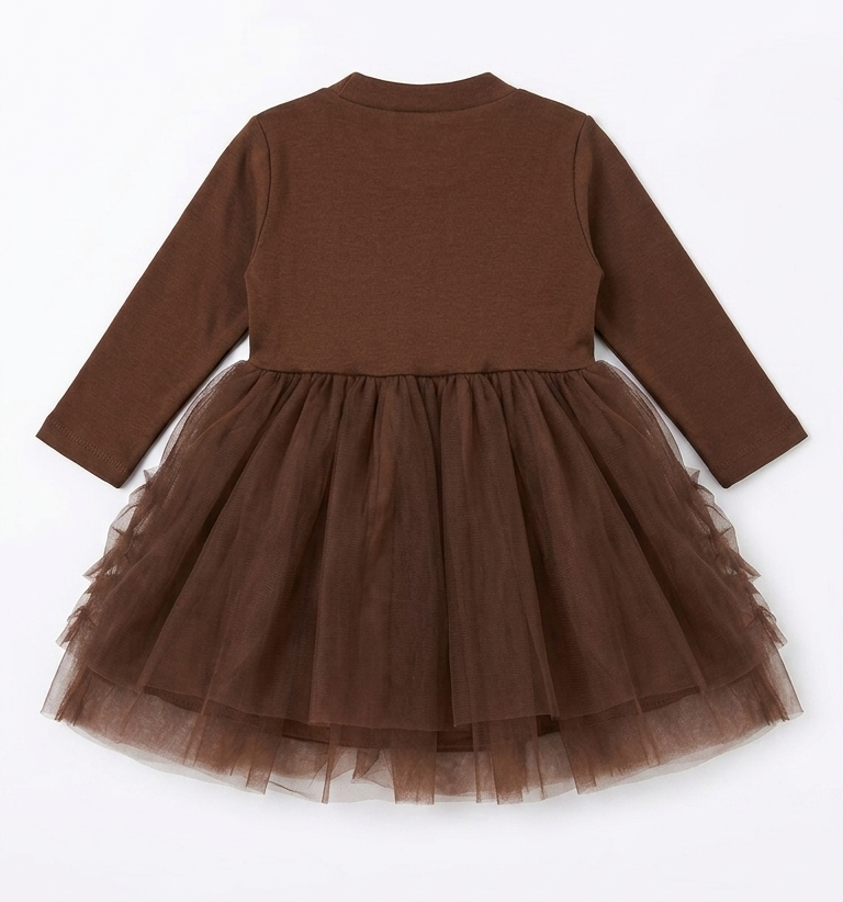 Girls Chocolate Brown Bow Ruffle Tulle Party Dress